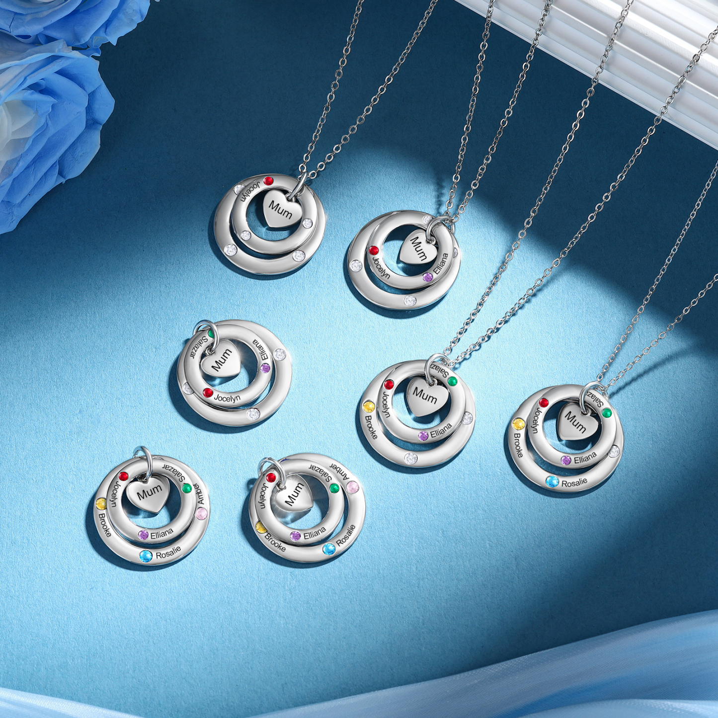 À Maman - Collier Personnalisé avec 7 Prénoms et 7 Pierres de Naissance Collier Personnalisable pour Femme|Jessemade