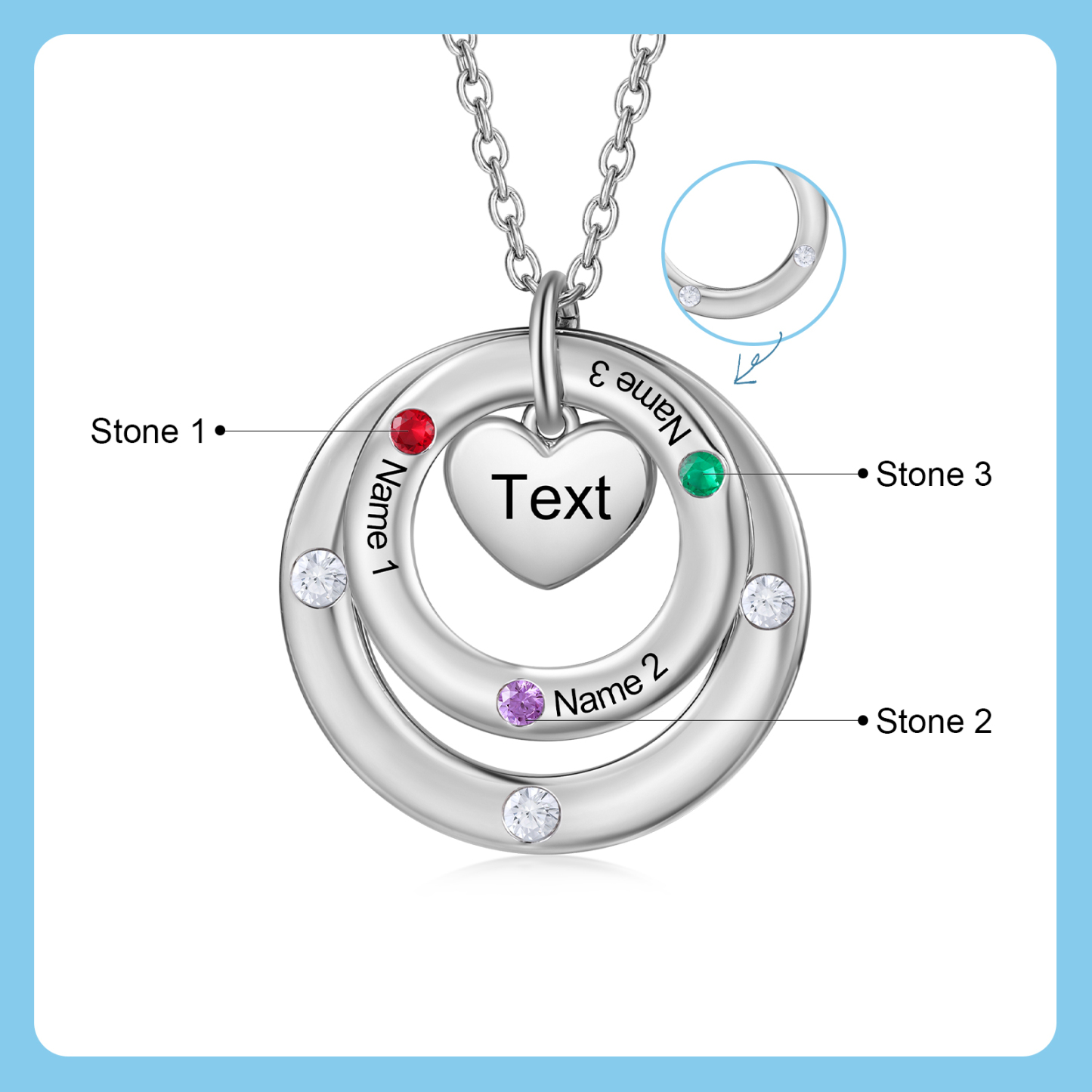 À Maman - Collier Personnalisé avec 3 Prénoms et 3 Pierres de Naissance Collier Personnalisable pour Femme|Jessemade