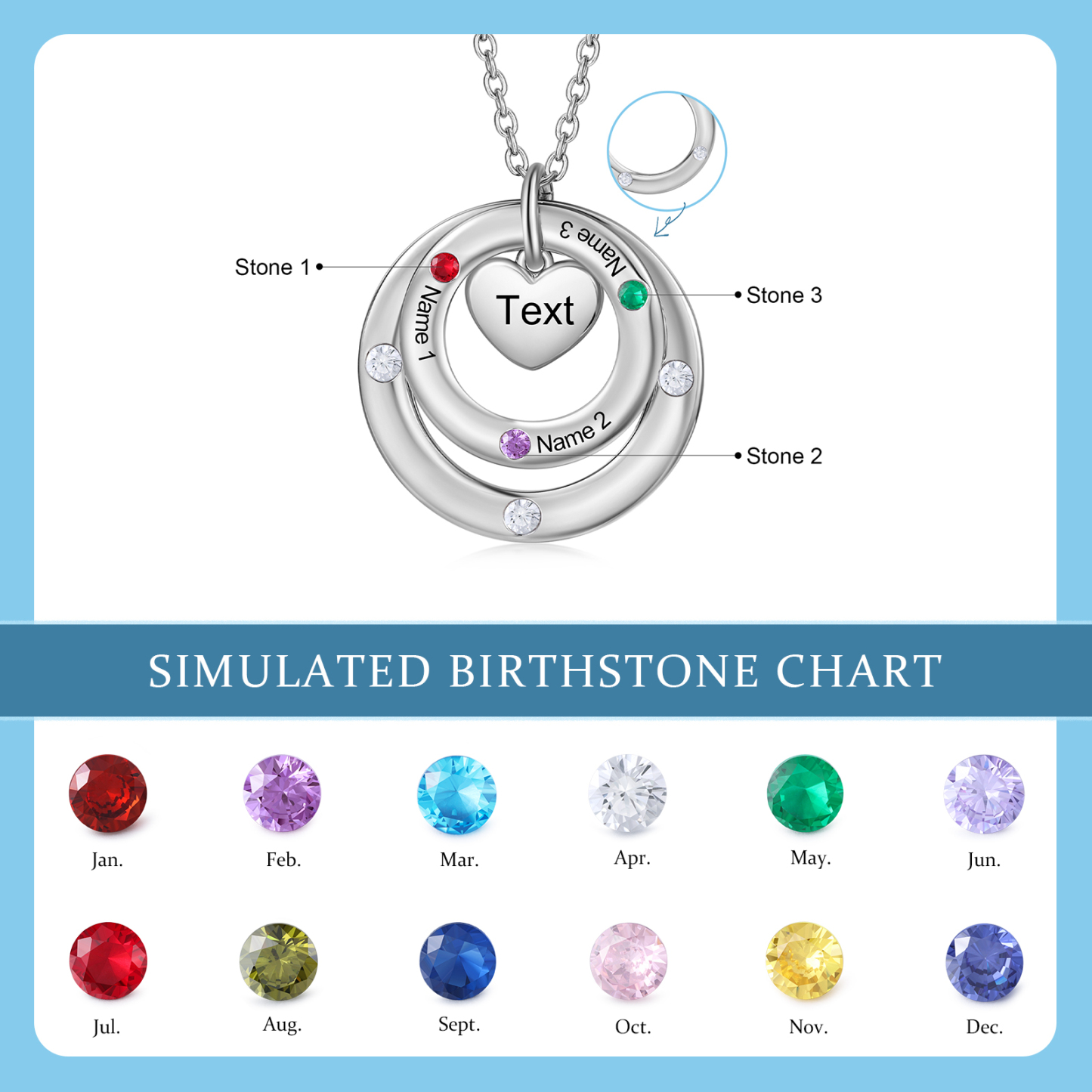 À Maman - Collier Personnalisé avec 3 Prénoms et 3 Pierres de Naissance Collier Personnalisable pour Femme|Jessemade