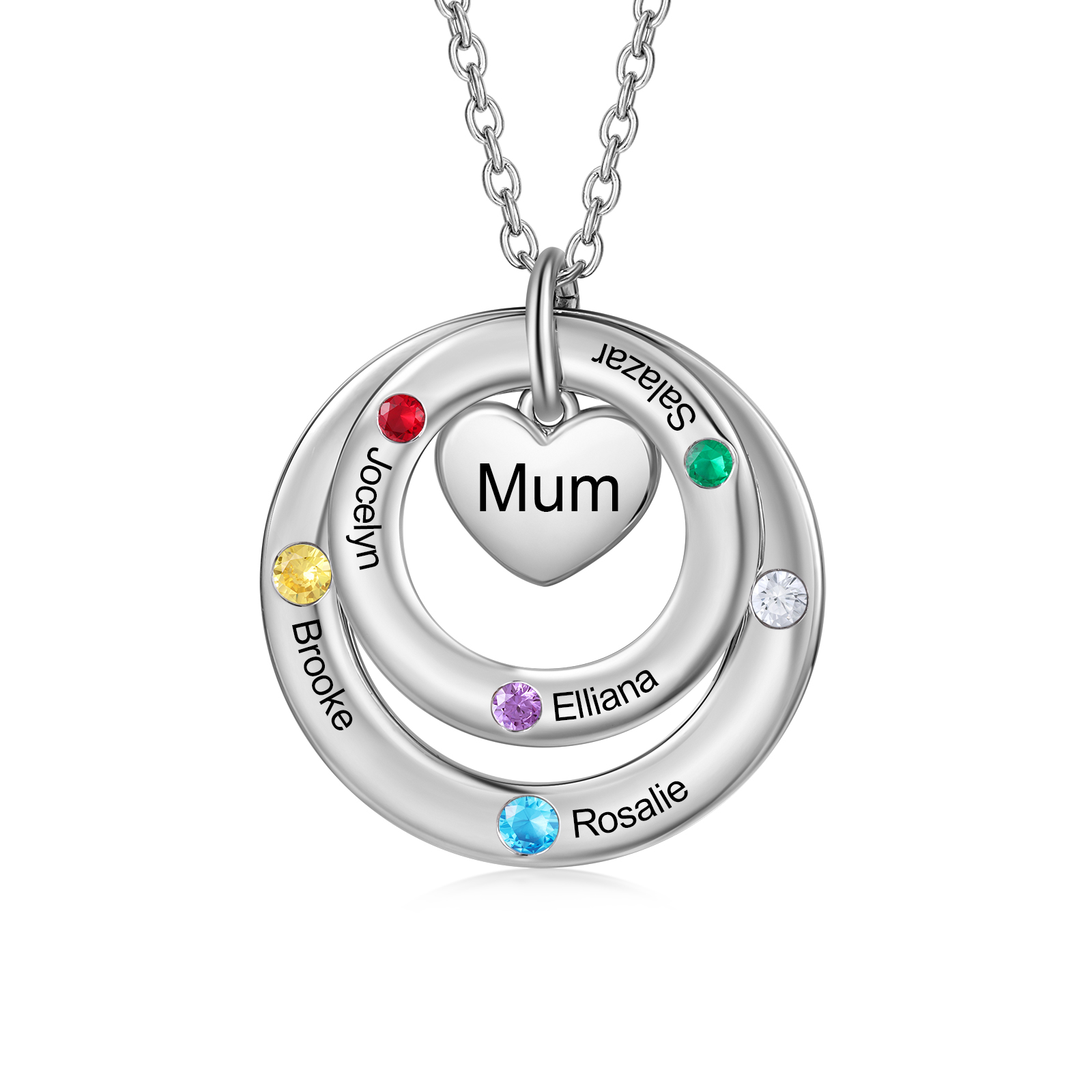 À Maman - Collier Personnalisé avec 5 Prénoms et 5 Pierres de Naissance Collier Personnalisable pour Femme｜Jessemade
