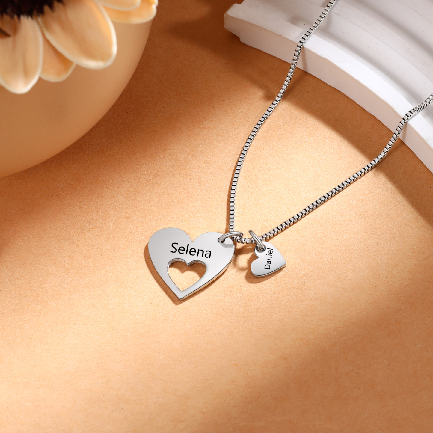 Collier en acier inoxydable Personnalisé avec 2 Prénoms avec pendentif double cœur Collier Personnalisable pour Femme | Jessemade