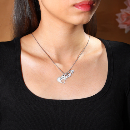 Collier en acier inoxydable Personnalisé avec 4 Prénoms avec pendentif double cœur Collier Personnalisable pour Femme  | Jessemade