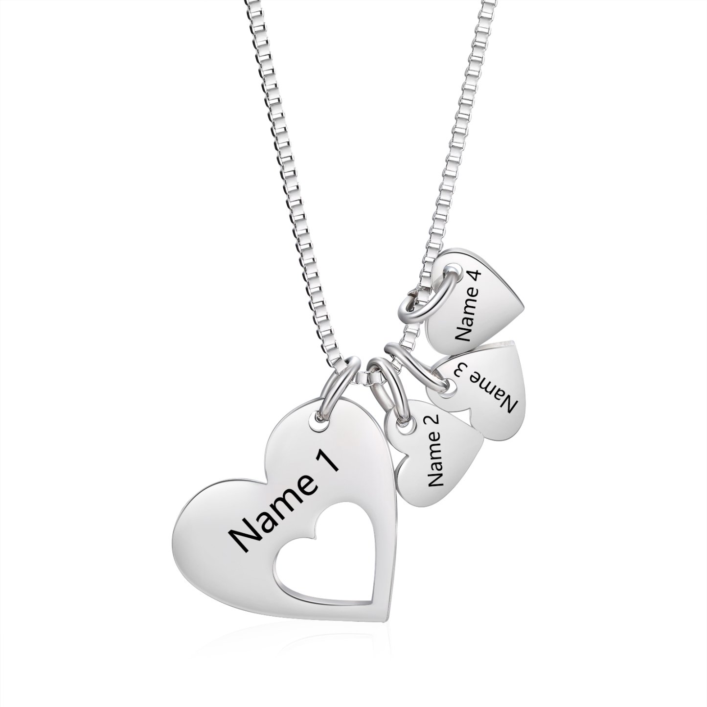 Collier en acier inoxydable Personnalisé avec 4 Prénoms avec pendentif double cœur Collier Personnalisable pour Femme | Jessemade