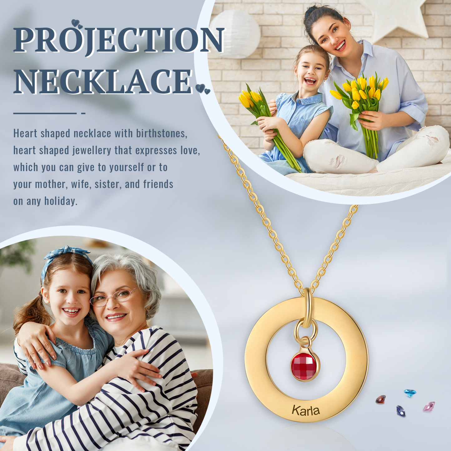 Collier Personnalisé avec 1 Pierre de Naissance et Collier 1 Prénom Personnalisable Doré pour Femme|Jessemade