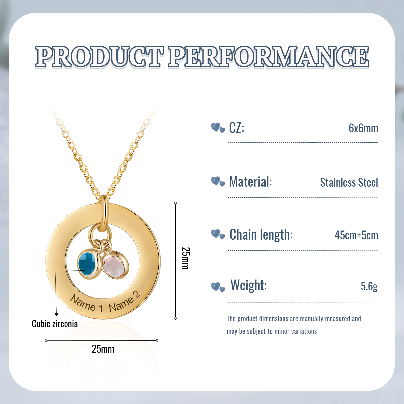 Collier Personnalisé avec 2 Pierres de Naissance et 2 Prénoms Collier Personnalisable Doré pour Femme|Jessemade