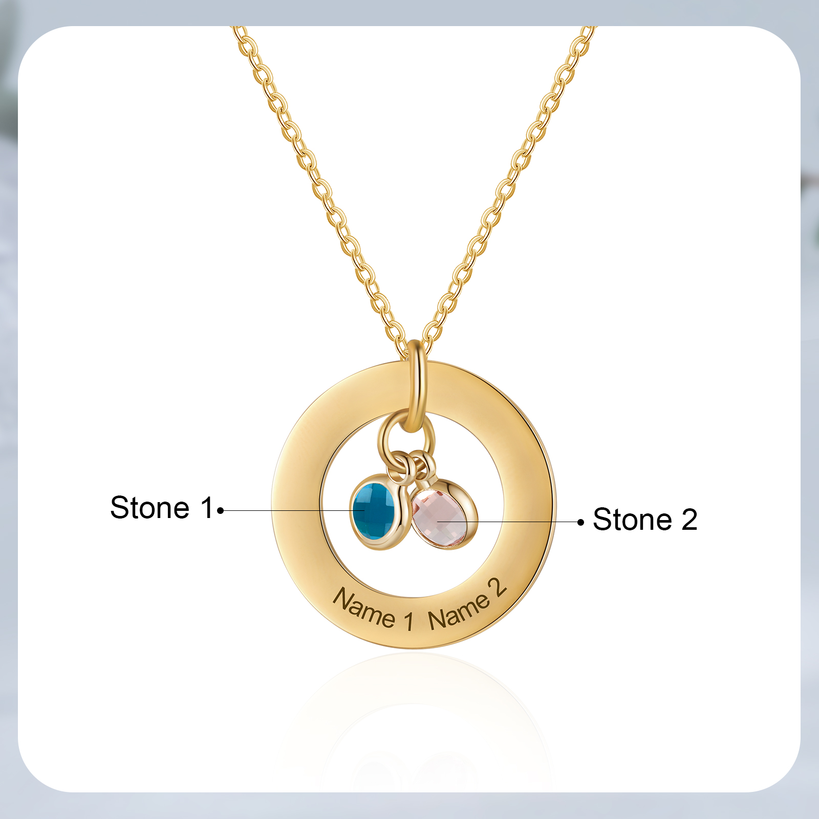 Collier Personnalisé avec 2 Pierres de Naissance et 2 Prénoms Collier Personnalisable Doré pour Femme｜Jessemade