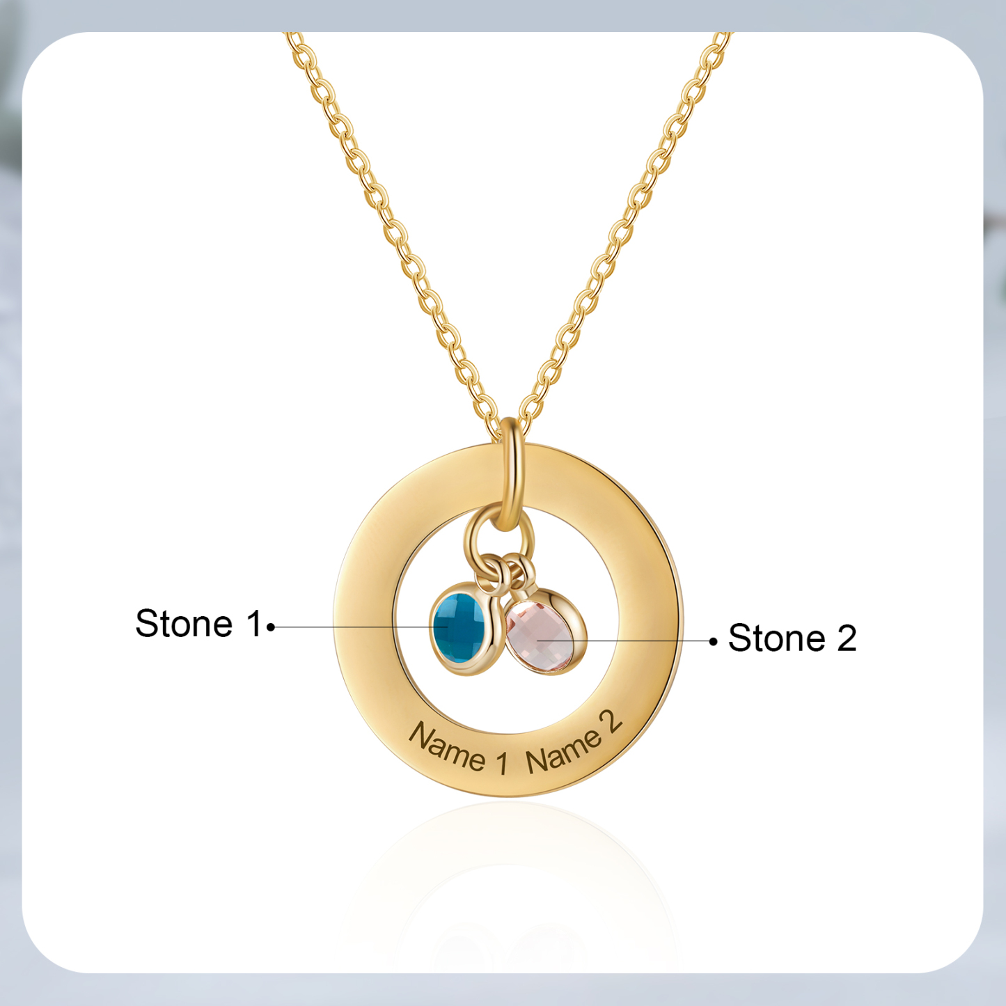 Collier Personnalisé avec 2 Pierres de Naissance et 2 Prénoms Collier Personnalisable Doré pour Femme|Jessemade