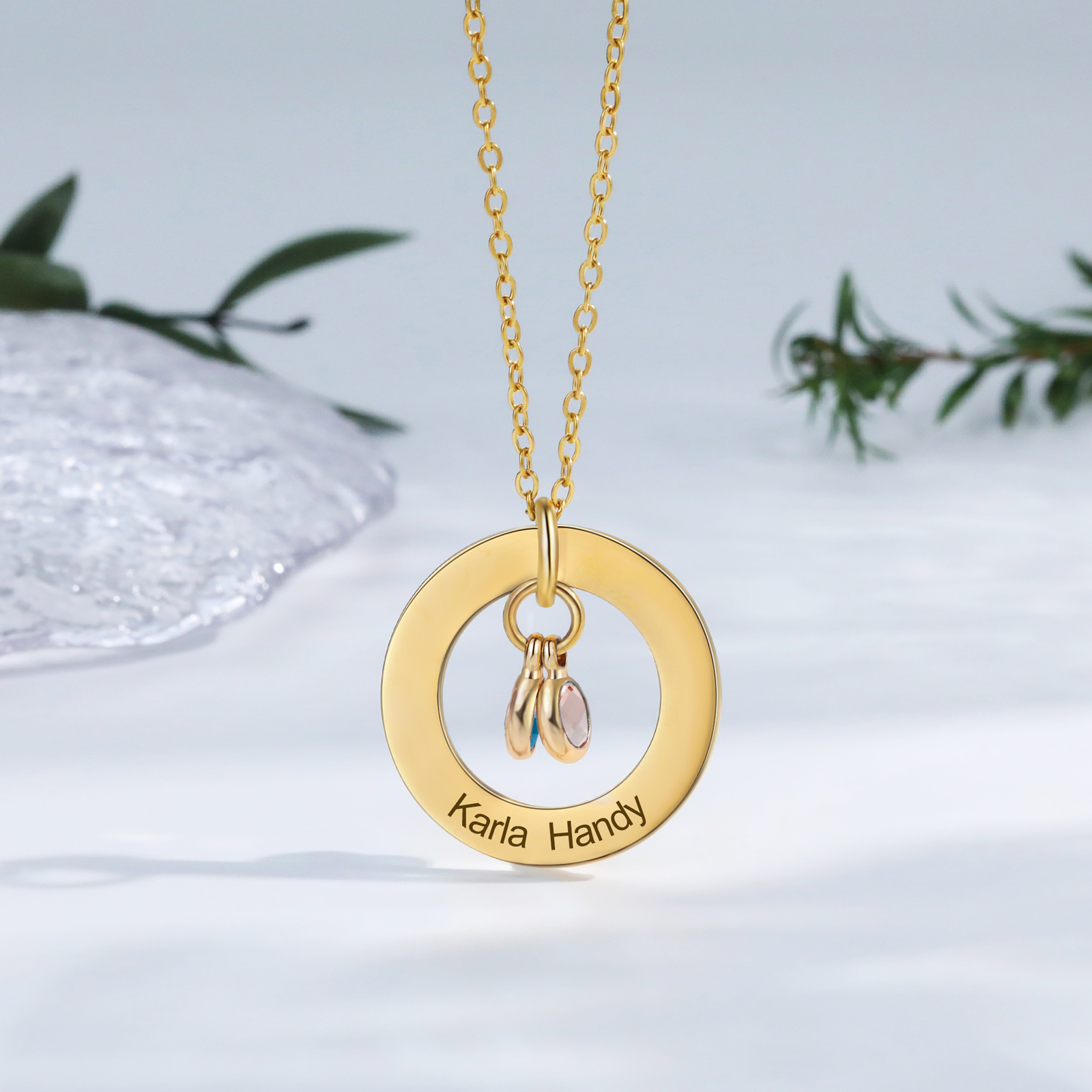 Collier Personnalisé avec 2 Pierres de Naissance et 2 Prénoms Collier Personnalisable Doré pour Femme｜Jessemade