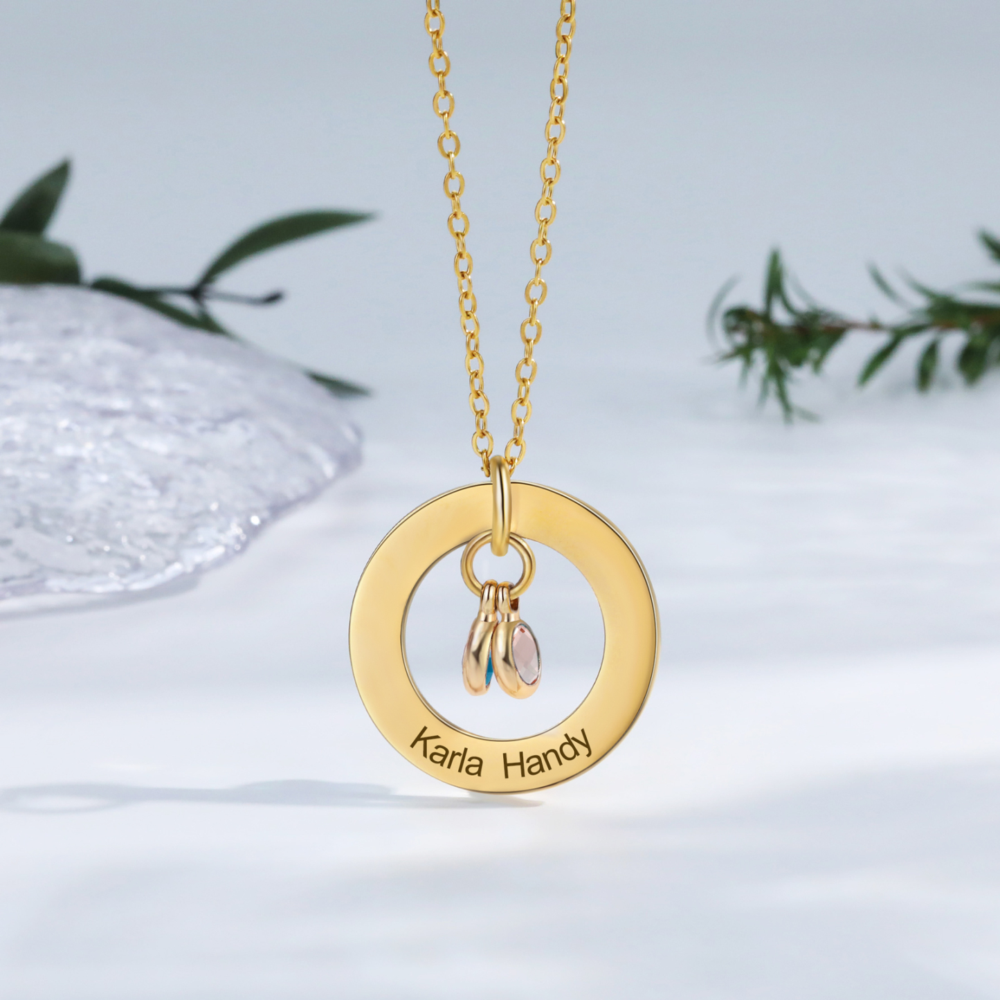 Collier Personnalisé avec 2 Pierres de Naissance et 2 Prénoms Collier Personnalisable Doré pour Femme|Jessemade