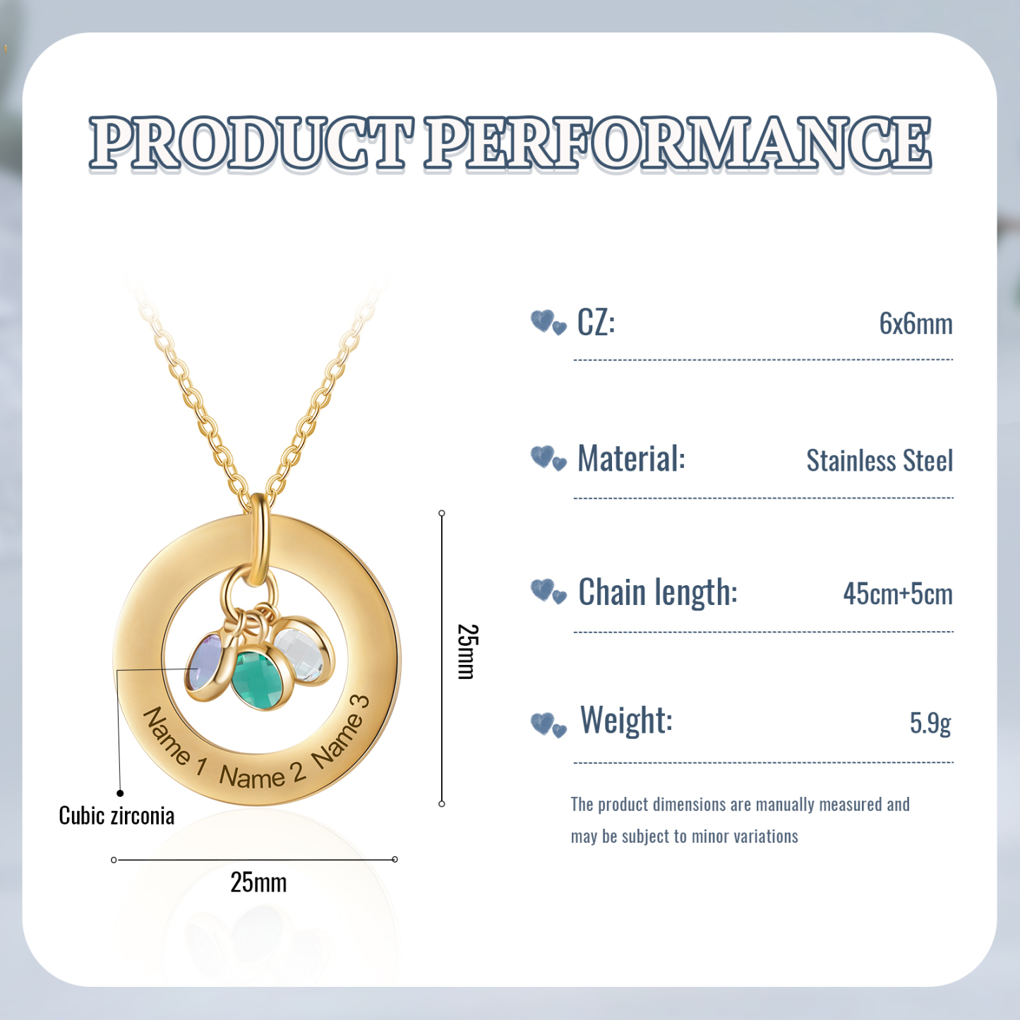 Collier Personnalisé avec 3 Pierres de Naissance et 3 Prénoms Collier Personnalisable Doré pour Femme|Jessemade
