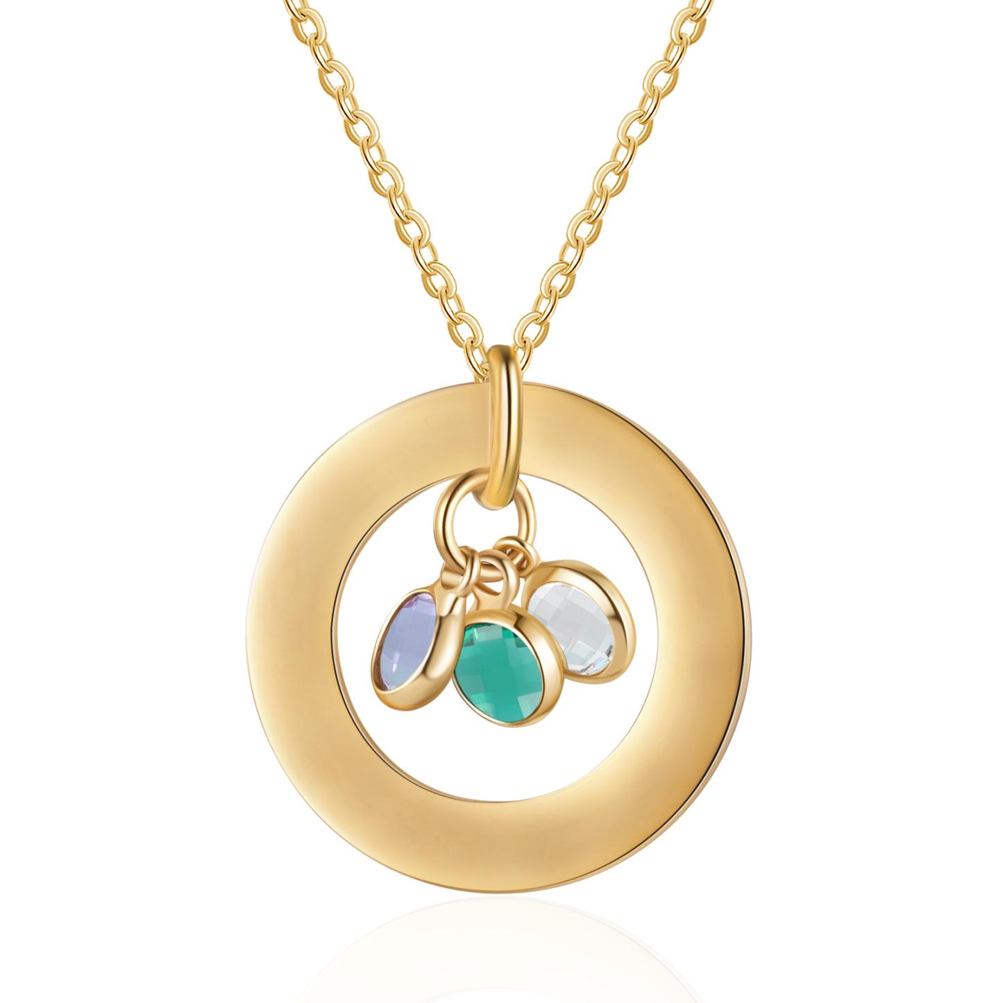 Collier Personnalisé avec 3 Pierres de Naissance et 3 Prénoms Collier Personnalisable Doré pour Femme|Jessemade