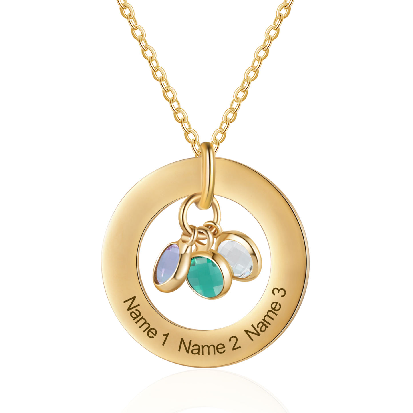 Collier Personnalisé avec 3 Pierres de Naissance et 3 Prénoms Collier Personnalisable Doré pour Femme|Jessemade