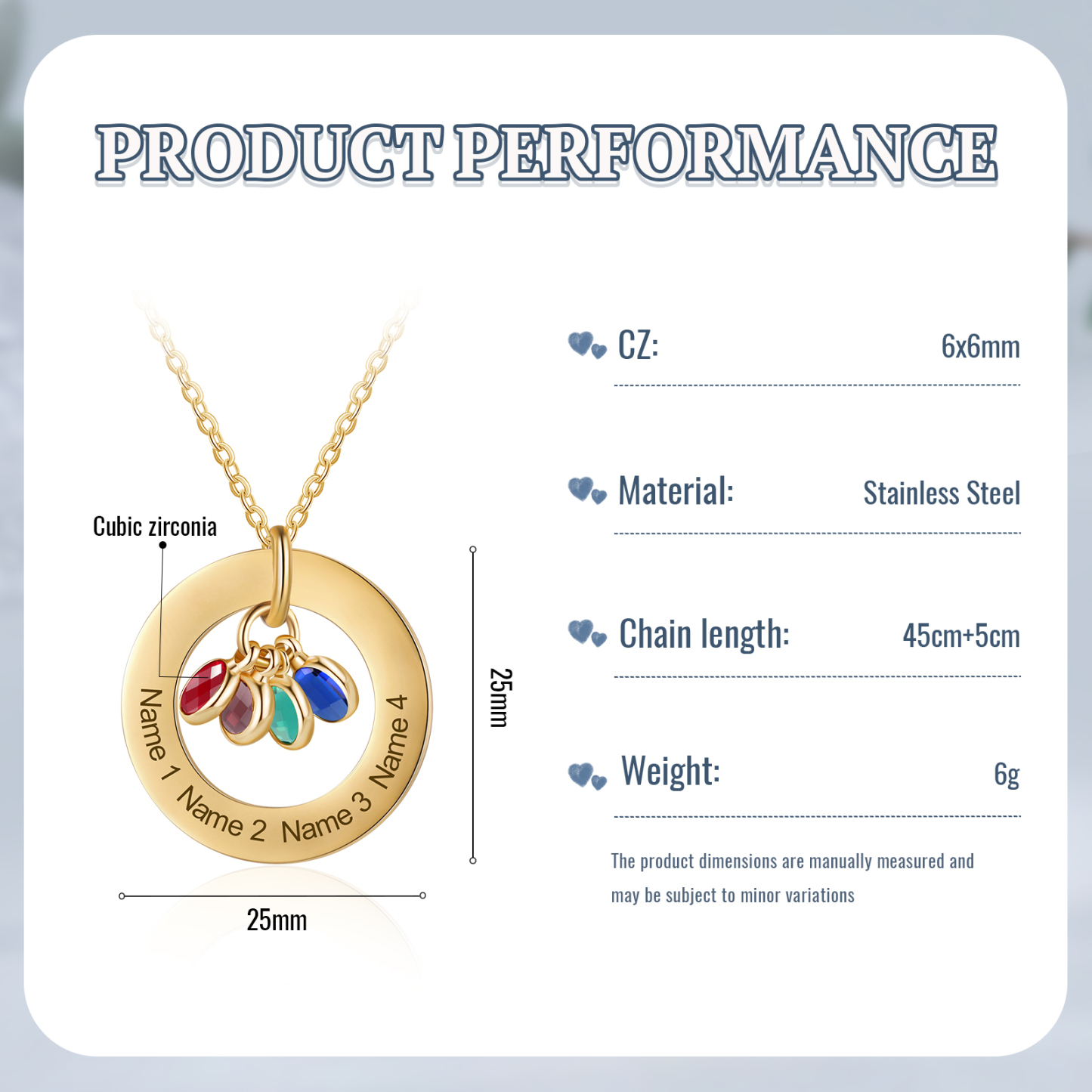 Collier Personnalisé avec 4 Pierres de Naissance et 4 Prénoms Collier Personnalisable Doré pour Femme|Jessemade
