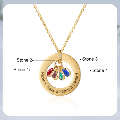 Collier Personnalisé avec 4 Pierres de Naissance et 4 Prénoms Collier Personnalisable Doré pour Femme｜Jessemade
