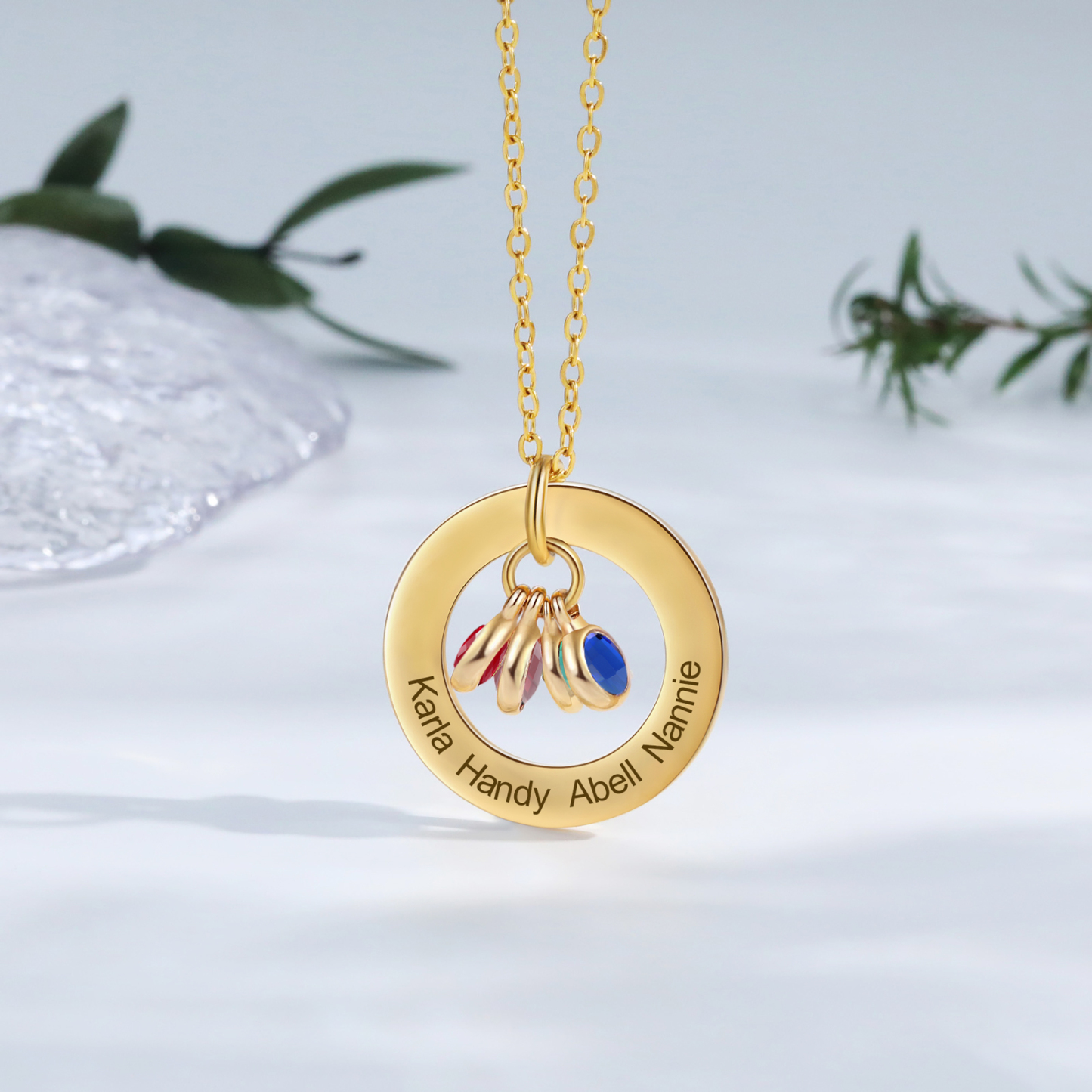 Collier Personnalisé avec 4 Pierres de Naissance et 4 Prénoms Collier Personnalisable Doré pour Femme|Jessemade