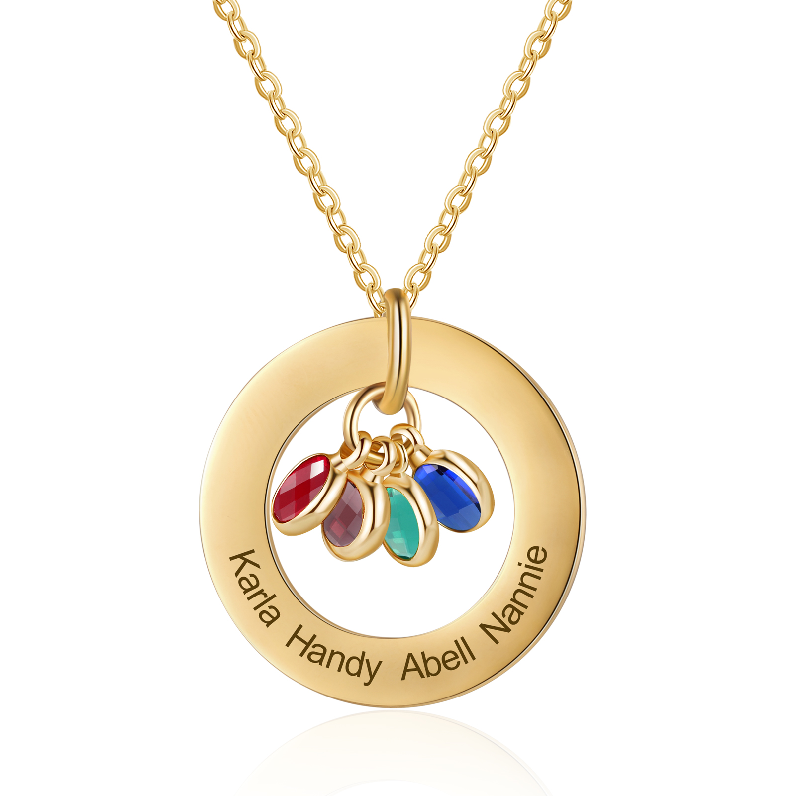 Collier Personnalisé avec 4 Pierres de Naissance et 4 Prénoms Collier Personnalisable Doré pour Femme｜Jessemade