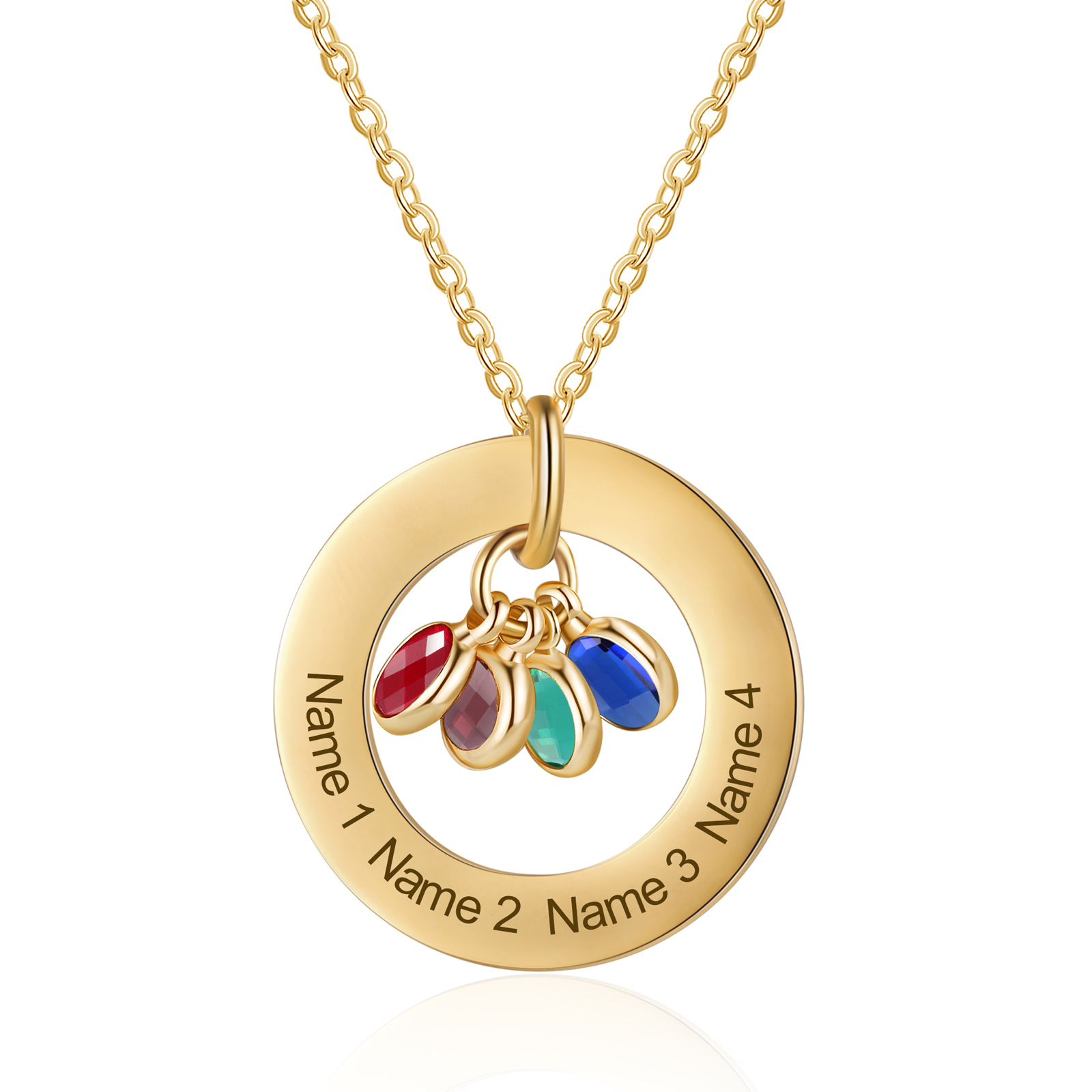 Collier Personnalisé avec 4 Pierres de Naissance et 4 Prénoms Collier Personnalisable Doré pour Femme｜Jessemade