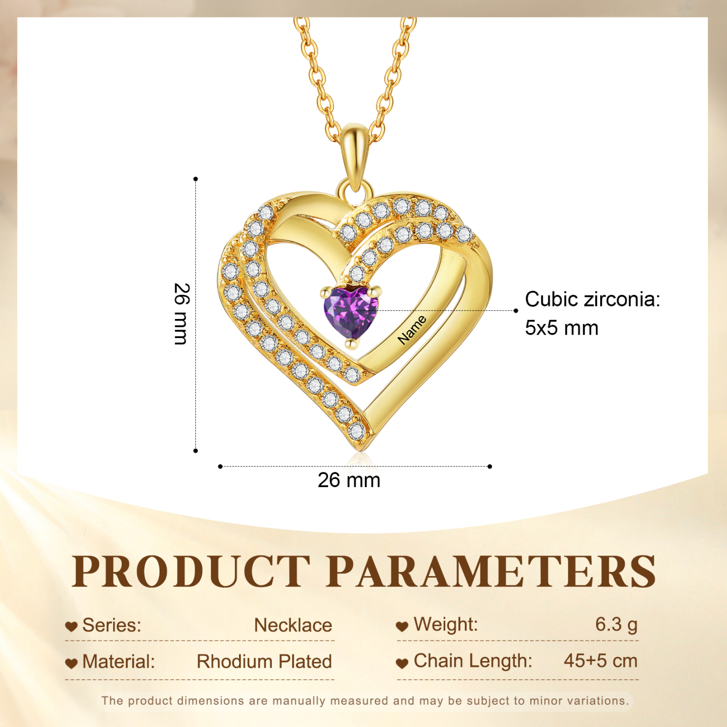 Collier Coeur Personnalisés 1 Prénom et 1 Pierre de Naissance Cuivre/Argent 925 Collier Personnalisable pour Femme|Jessemade