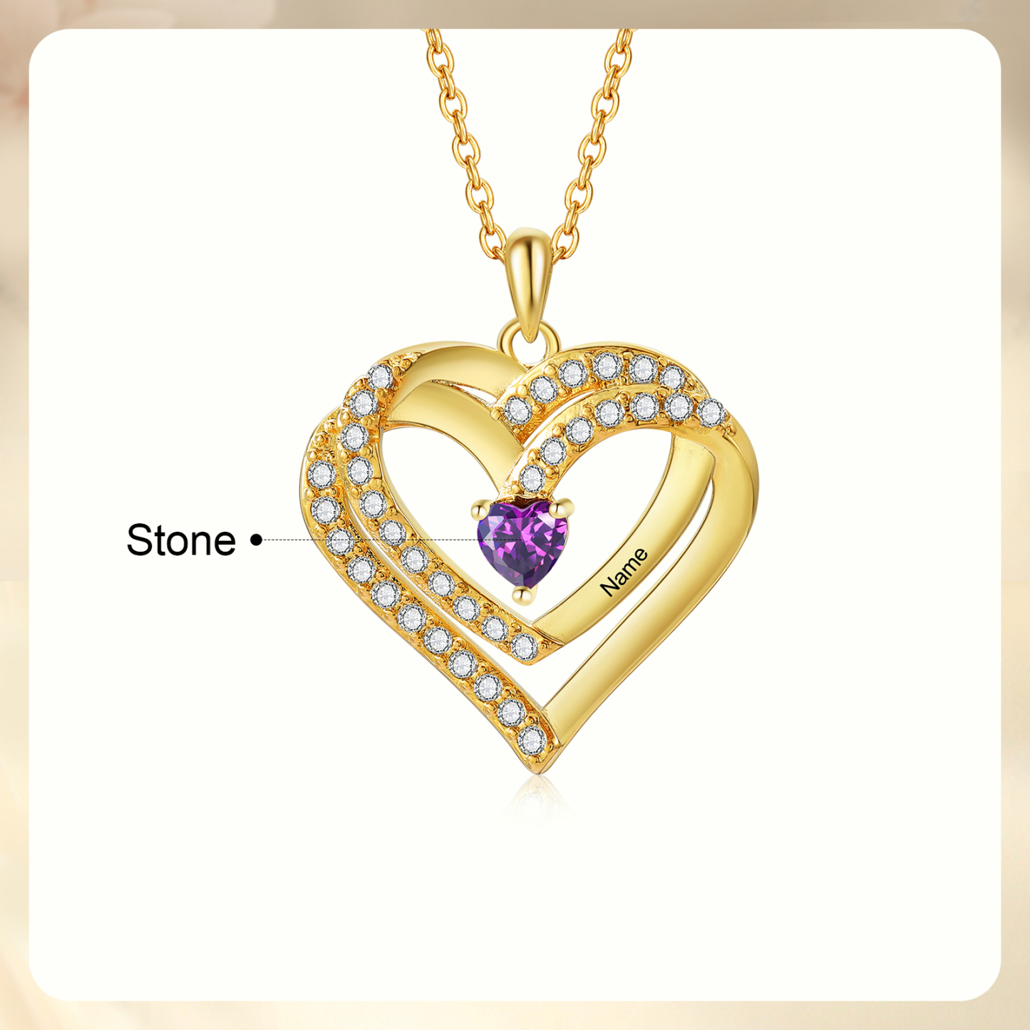 Collier Coeur Personnalisés 1 Prénom et 1 Pierre de Naissance Cuivre/Argent 925 Collier Personnalisable pour Femme|Jessemade