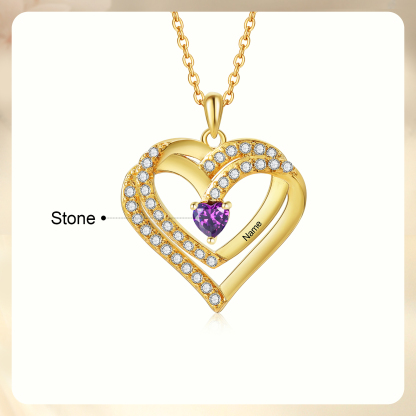 Collier Coeur Personnalisés 1 Prénom et 1 Pierre de Naissance Cuivre/Argent 925 Collier Personnalisable pour Femme｜Jessemade