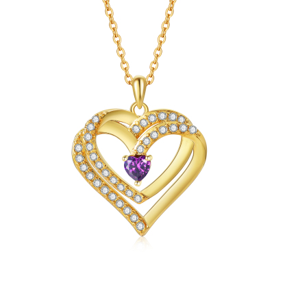 Collier Coeur Personnalisés 1 Prénom et 1 Pierre de Naissance Cuivre/Argent 925 Collier Personnalisable pour Femme｜Jessemade