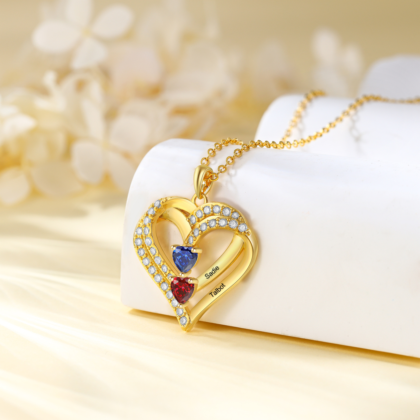 Collier Coeur Personnalisés 2 Prénoms et 2 Pierres de Naissance Cuivre/Argent 925 Collier Personnalisable pour Femme|Jessemade
