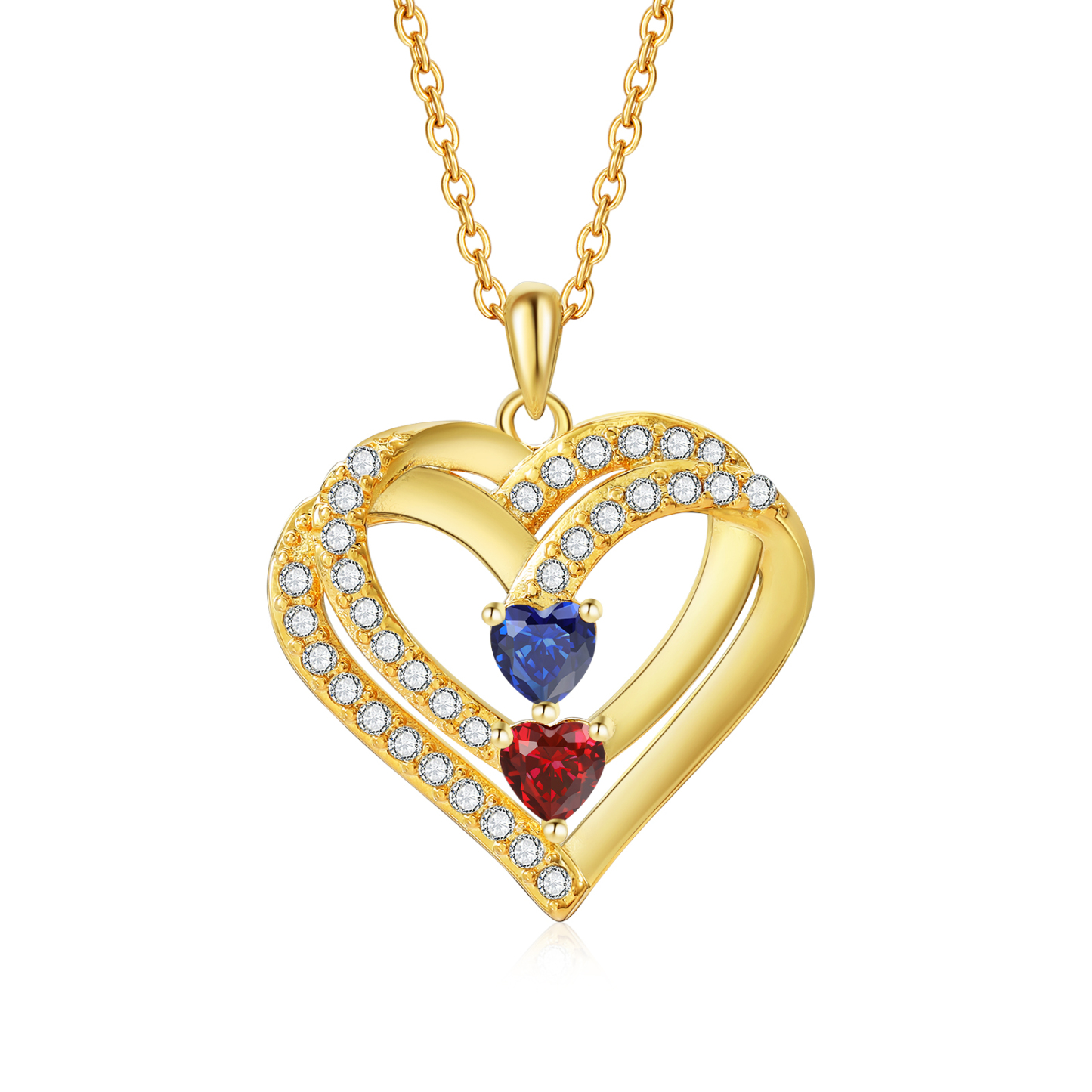 Collier Coeur Personnalisés 2 Prénoms et 2 Pierres de Naissance Cuivre/Argent 925 Collier Personnalisable pour Femme|Jessemade