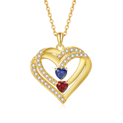 Collier Coeur Personnalisés 2 Prénoms et 2 Pierres de Naissance Cuivre/Argent 925 Collier Personnalisable pour Femme｜Jessemade