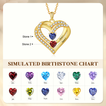 Collier Coeur Personnalisés 2 Prénoms et 2 Pierres de Naissance Cuivre/Argent 925 Collier Personnalisable pour Femme｜Jessemade