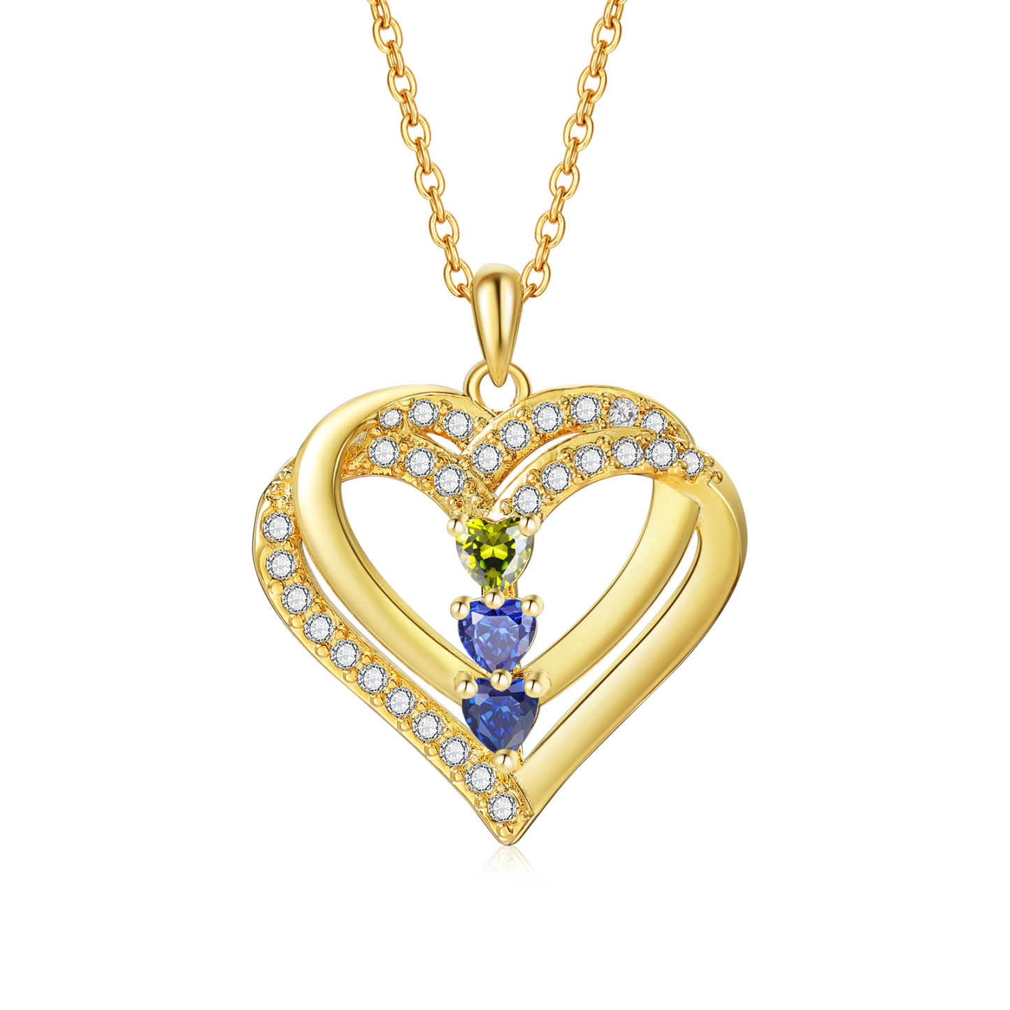 Collier Coeur Personnalisés 3 Prénoms et 3 Pierres de Naissance Cuivre/Argent 925 Collier Personnalisable pour Femme｜Jessemade