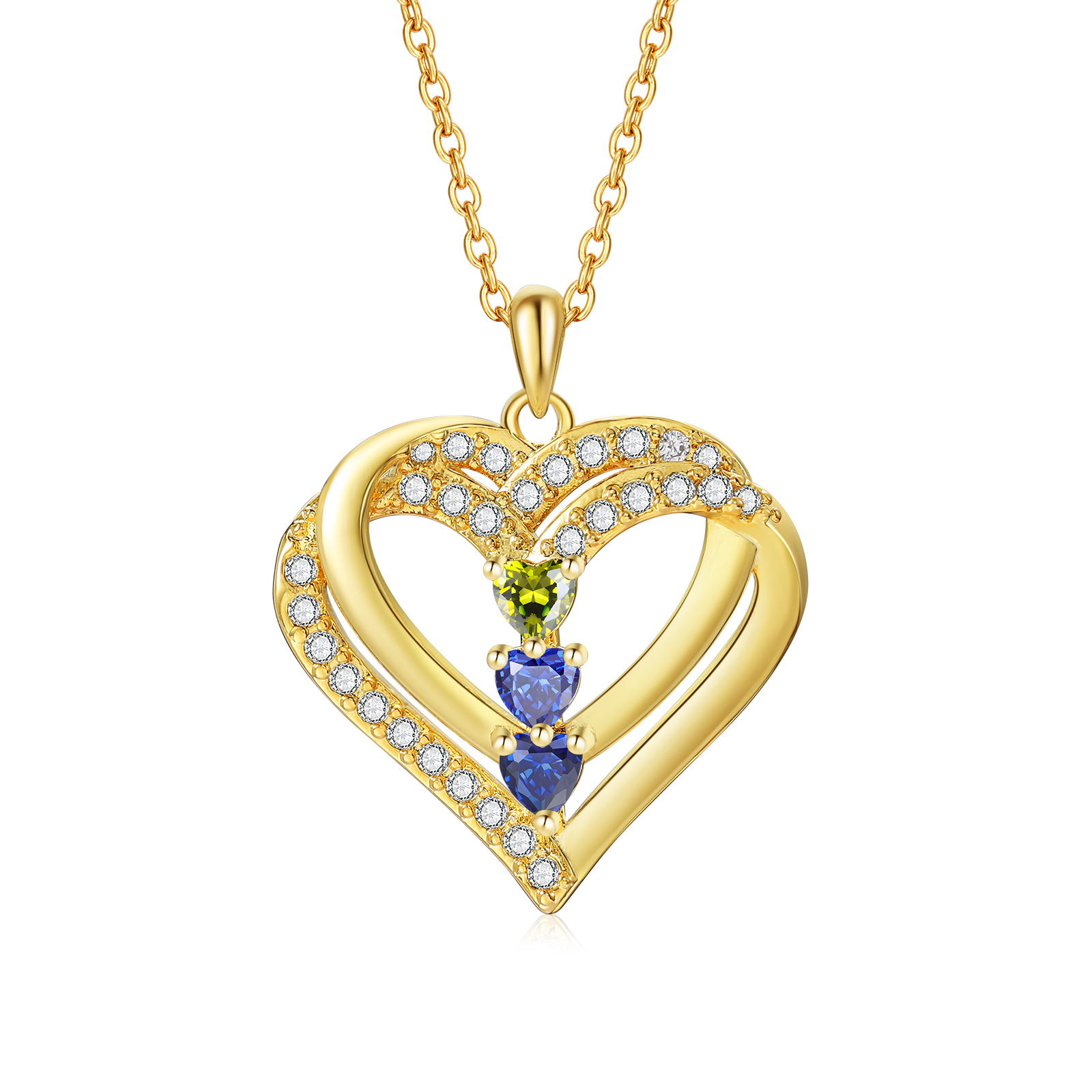 Collier Coeur Personnalisés 3 Prénoms et 3 Pierres de Naissance Cuivre/Argent 925 Collier Personnalisable pour Femme｜Jessemade