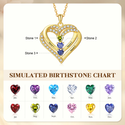 Collier Coeur Personnalisés 3 Prénoms et 3 Pierres de Naissance Cuivre/Argent 925 Collier Personnalisable pour Femme｜Jessemade