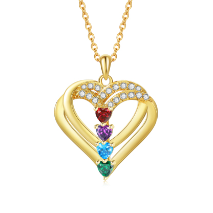 Collier Coeur Personnalisés 4 Prénoms et 4 Pierres de Naissance Cuivre/Argent 925 Collier Personnalisable pour Femme｜Jessemade