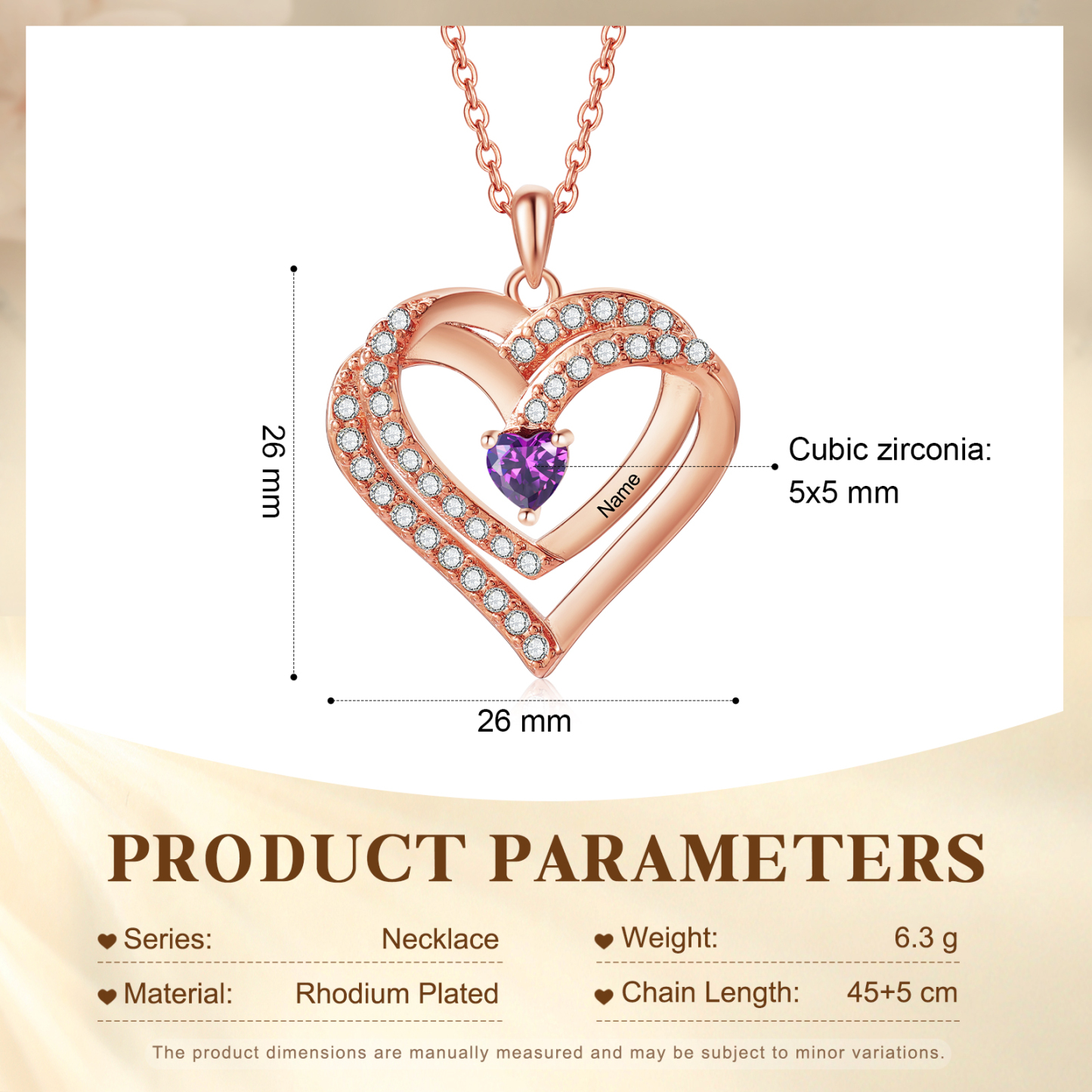 Collier Coeur Personnalisés 1 Prénom et 1 Pierre de Naissance Cuivre/Argent 925 Collier Personnalisable pour Femme|Jessemade