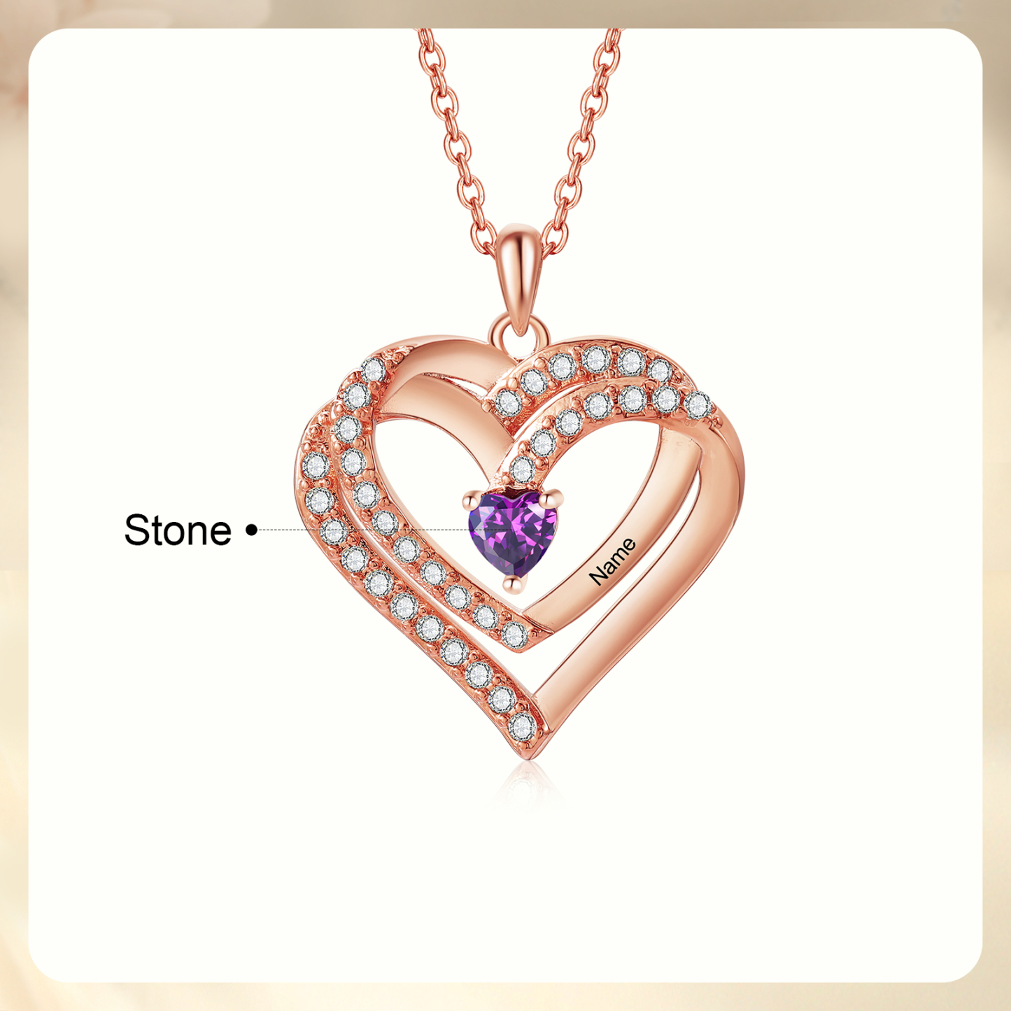 Collier Coeur Personnalisés 1 Prénom et 1 Pierre de Naissance Cuivre/Argent 925 Collier Personnalisable pour Femme|Jessemade