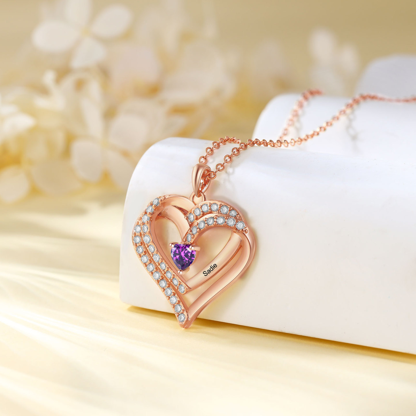 Collier Coeur Personnalisés 1 Prénom et 1 Pierre de Naissance Cuivre/Argent 925 Collier Personnalisable pour Femme|Jessemade
