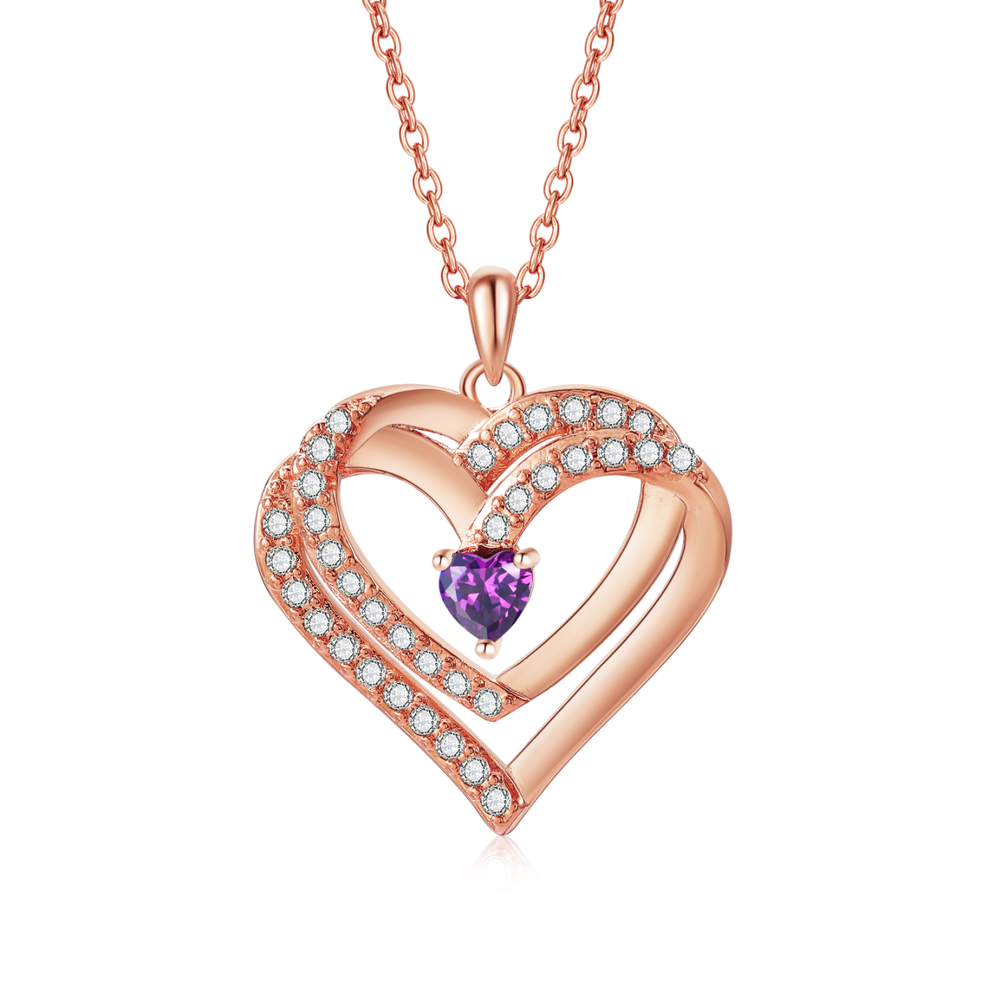 Collier Coeur Personnalisés 1 Prénom et 1 Pierre de Naissance Cuivre/Argent 925 Collier Personnalisable pour Femme|Jessemade