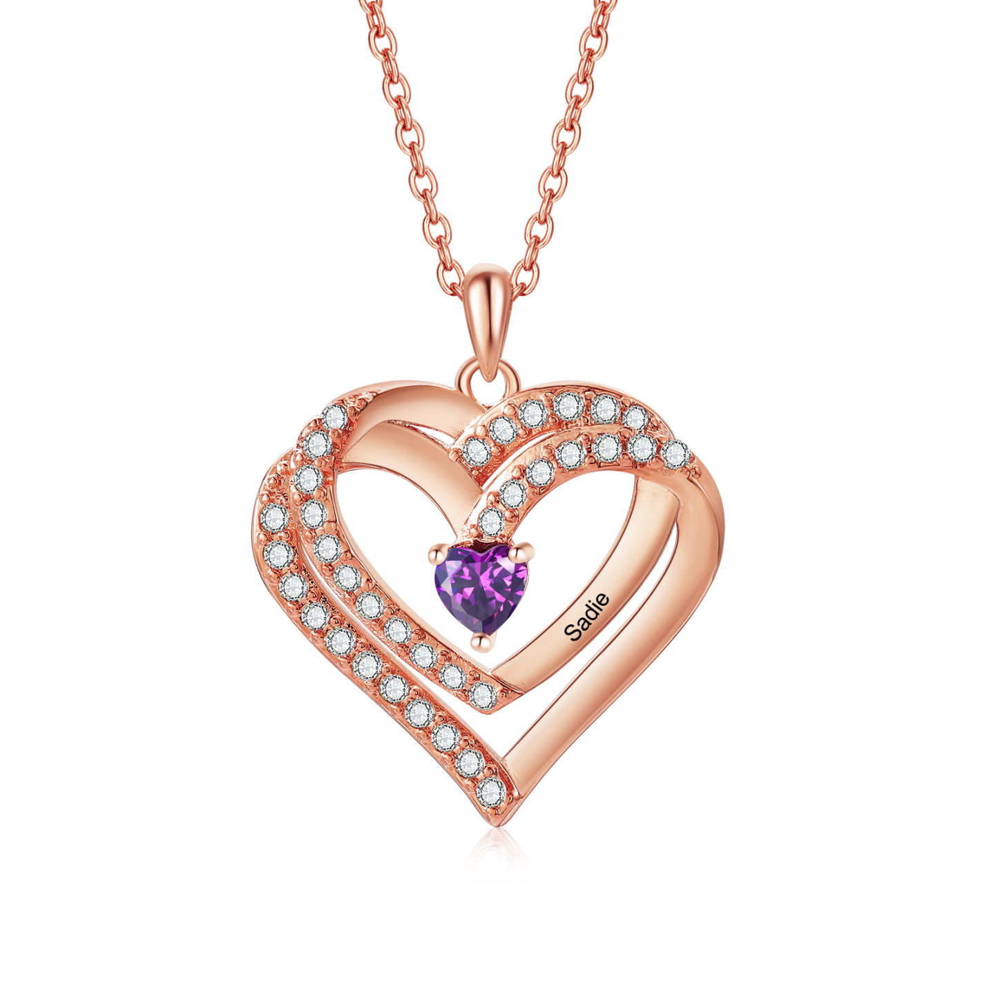 Collier Coeur Personnalisés 1 Prénom et 1 Pierre de Naissance Cuivre/Argent 925 Collier Personnalisable pour Femme|Jessemade