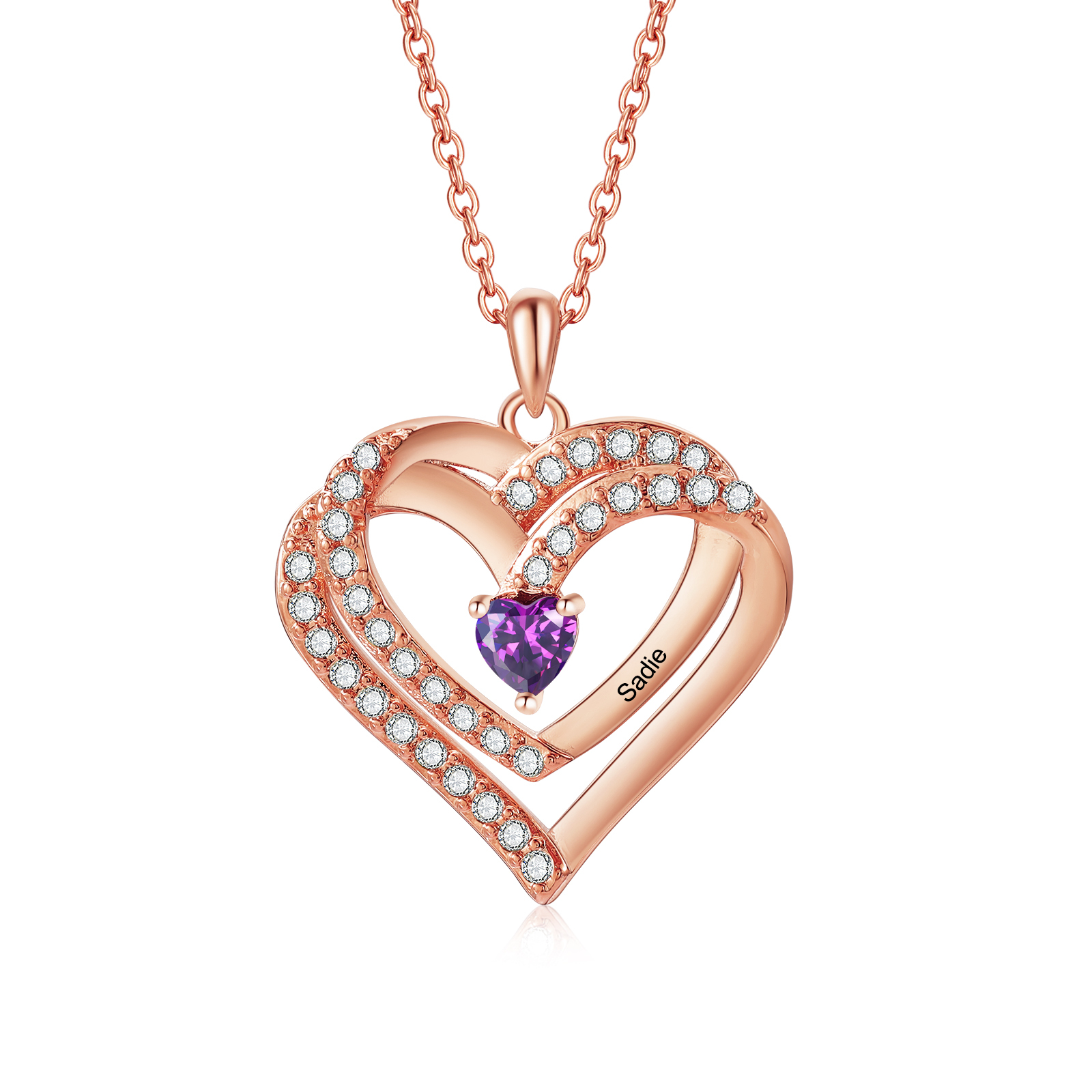 Collier Coeur Personnalisés 1 Prénom et 1 Pierre de Naissance Cuivre/Argent 925 Collier Personnalisable pour Femme|Jessemade
