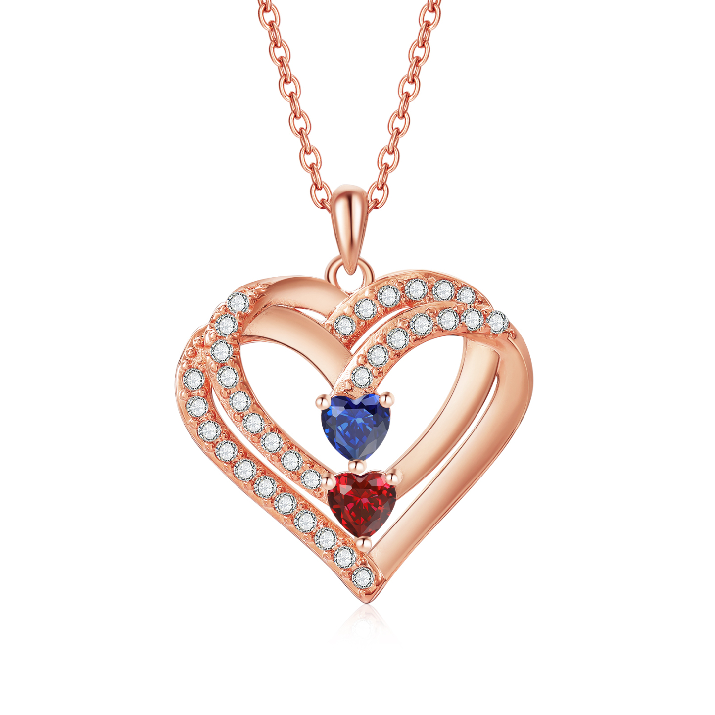 Collier Coeur Personnalisés 2 Prénoms et 2 Pierres de Naissance Cuivre/Argent 925 Collier Personnalisable pour Femme|Jessemade
