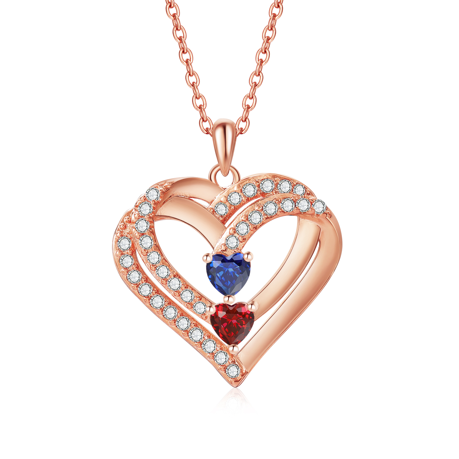Collier Coeur Personnalisés 2 Prénoms et 2 Pierres de Naissance Cuivre/Argent 925 Collier Personnalisable pour Femme|Jessemade