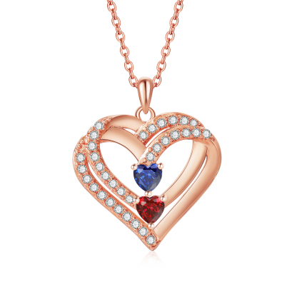 Collier Coeur Personnalisés 2 Prénoms et 2 Pierres de Naissance Cuivre/Argent 925 Collier Personnalisable pour Femme｜Jessemade