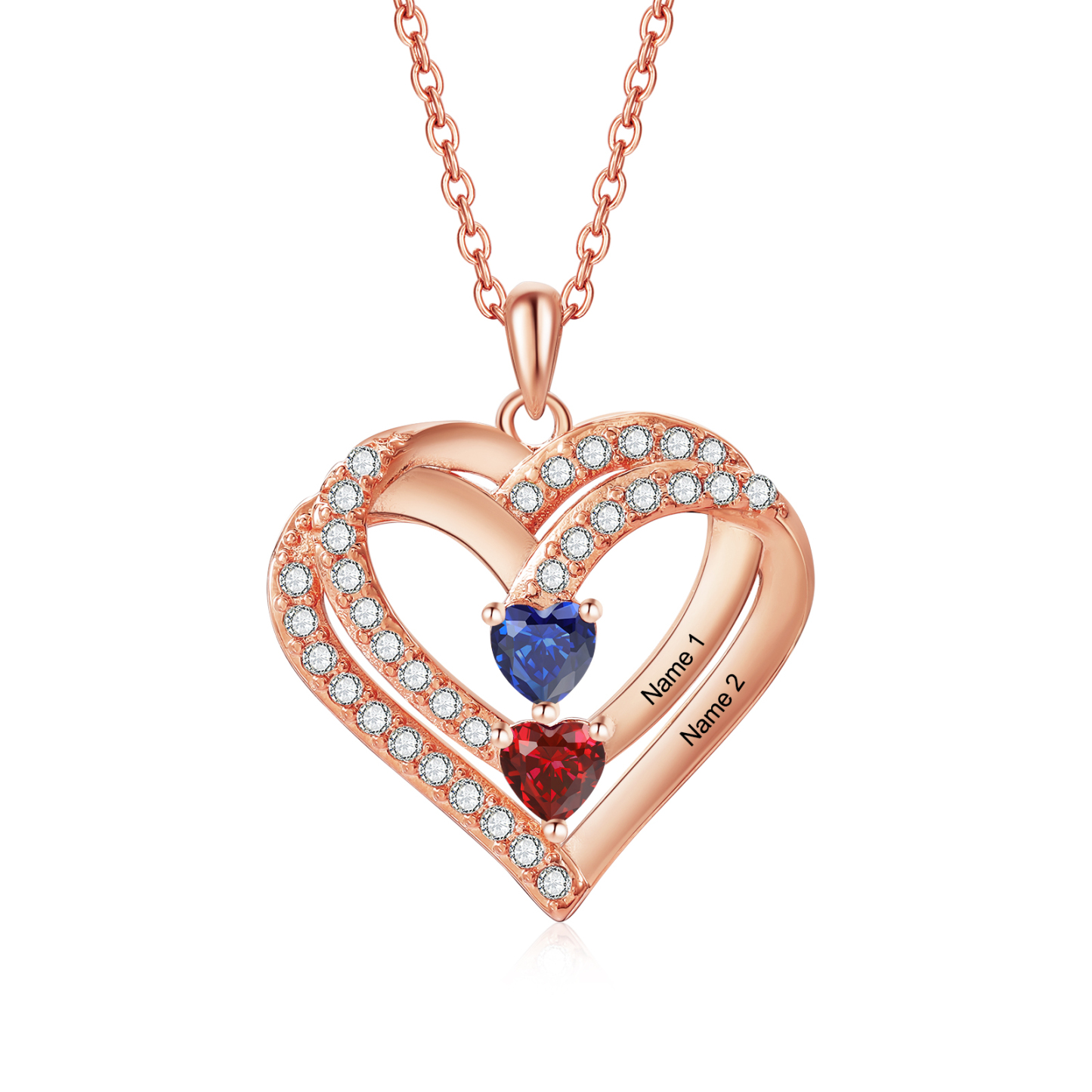 Collier Coeur Personnalisés 2 Prénoms et 2 Pierres de Naissance Cuivre/Argent 925 Collier Personnalisable pour Femme|Jessemade