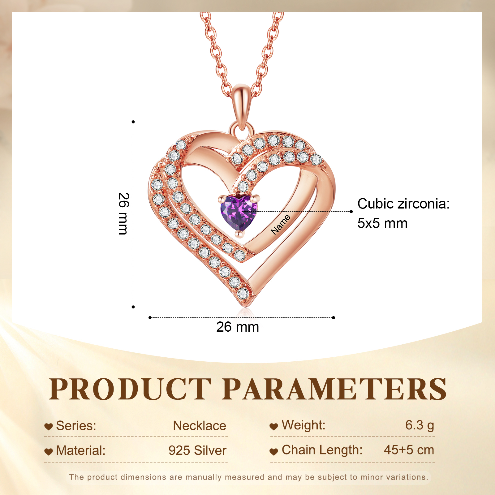 Collier Coeur Personnalisés 1 Prénom et 1 Pierre de Naissance Cuivre/Argent 925 Collier Personnalisable pour Femme|Jessemade