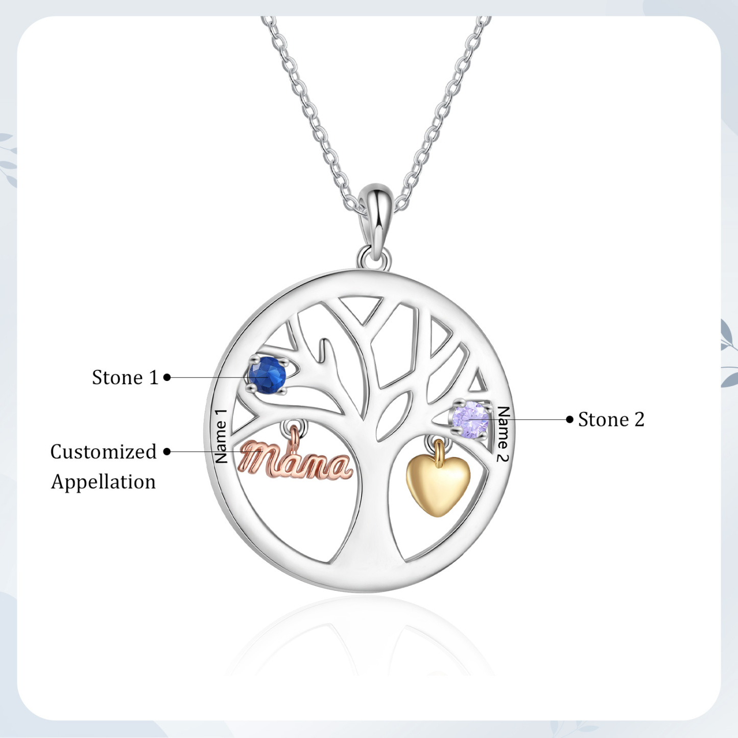 Collier Cœur Personnalisé avec 2 Prénoms et 2 Pierres de Naissance – Cadeau pour Maman ou Amie | Jessemade