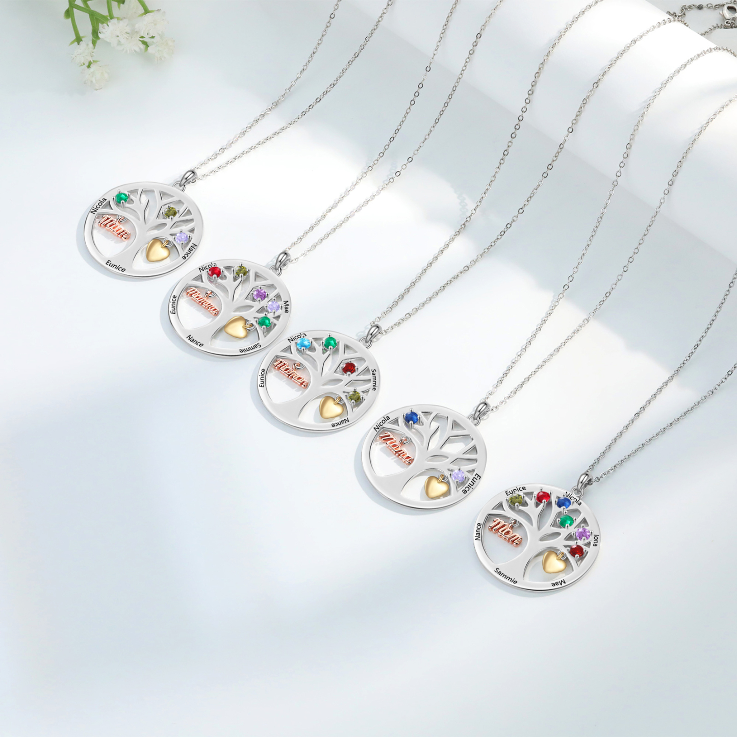 Collier Cœur Personnalisé avec 4 Prénoms et 4 Pierres de Naissance – Cadeau pour dire merci à Maman ou Amie | Jessemade