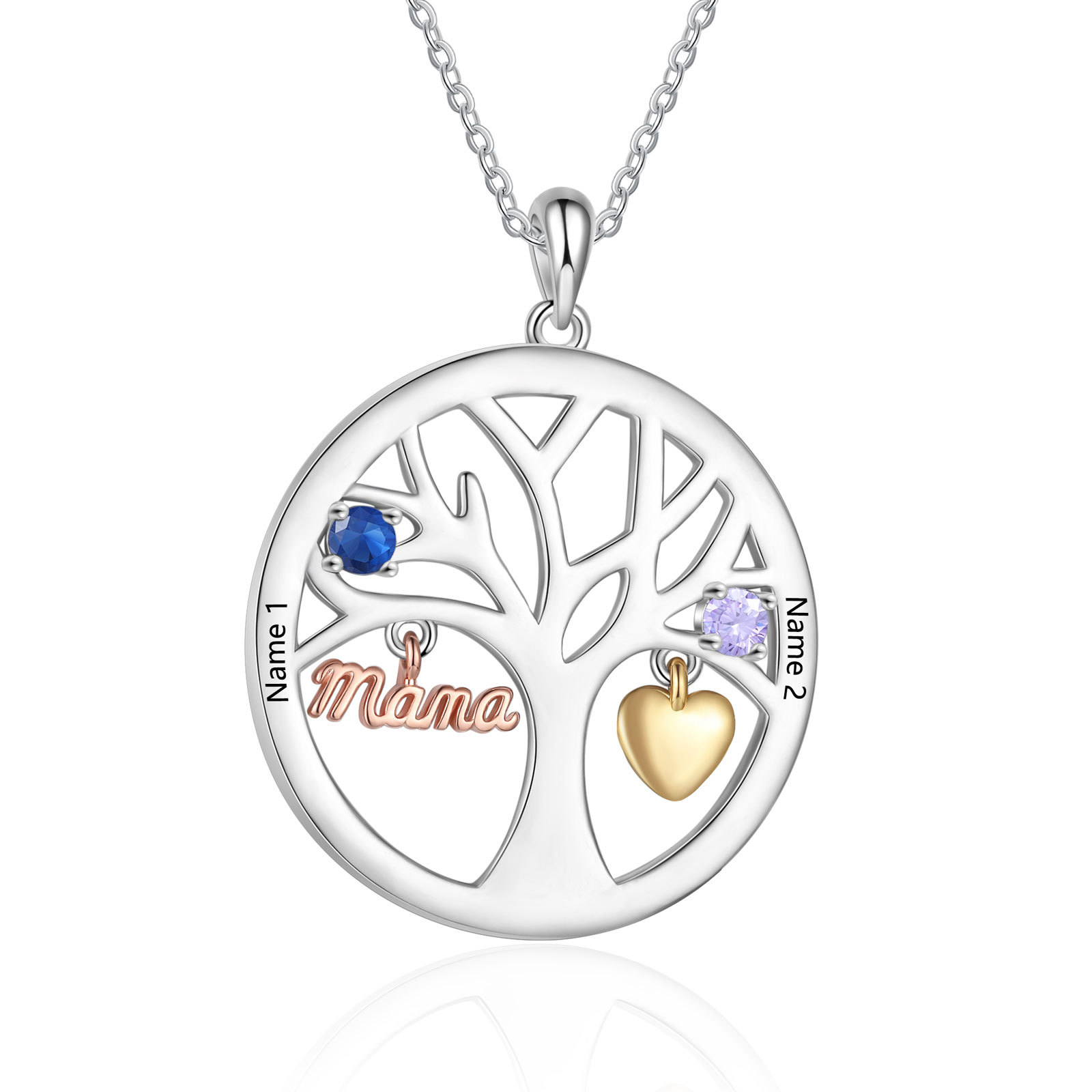 Collier Cœur Personnalisé avec 2 Prénoms et 2 Pierres de Naissance – Cadeau pour Maman ou Amie | Jessemade