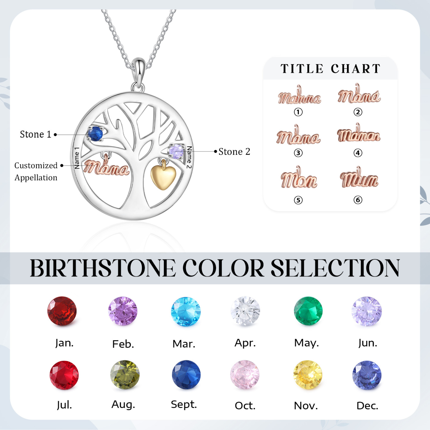 Collier Cœur Personnalisé avec 2 Prénoms et 2 Pierres de Naissance – Cadeau pour Maman ou Amie | Jessemade