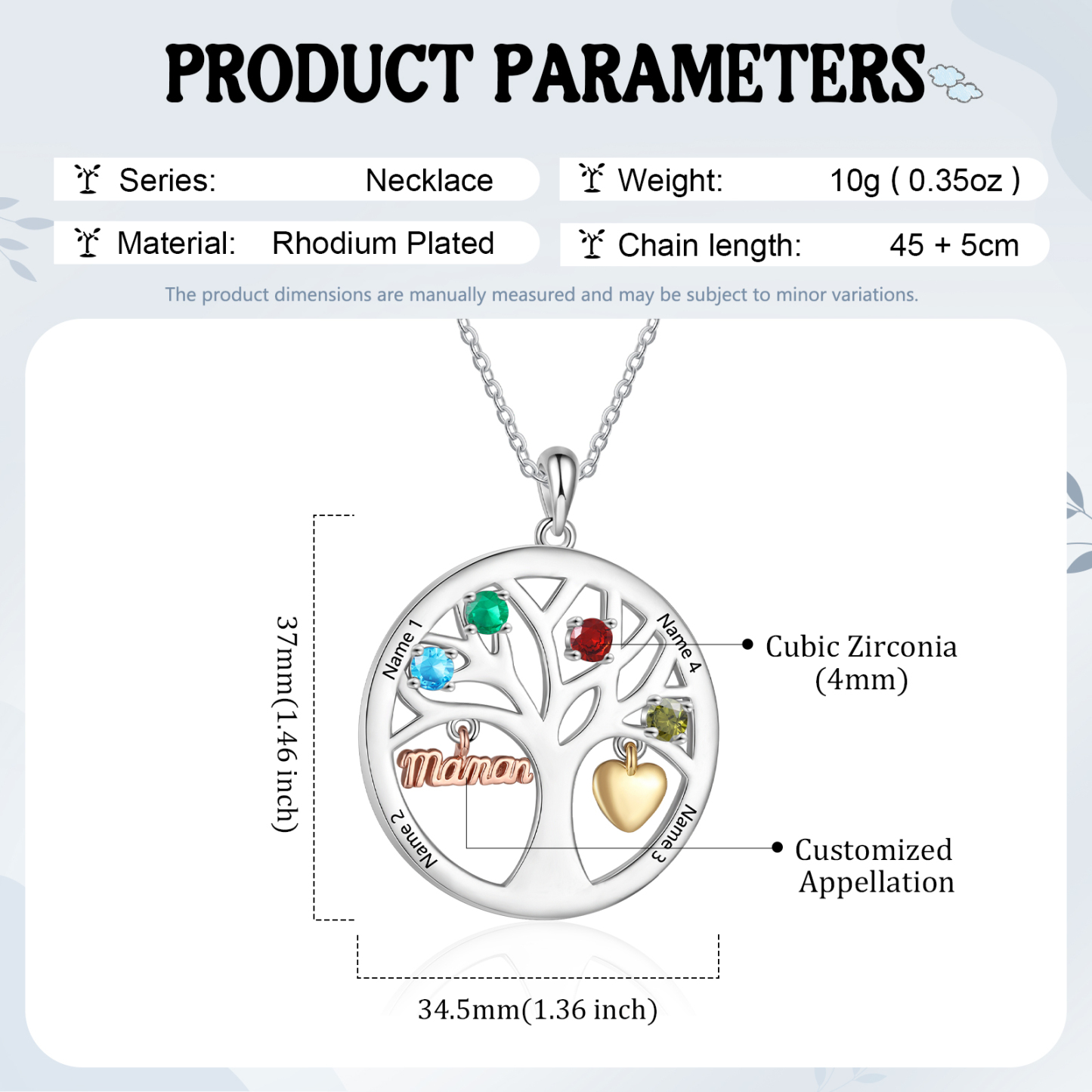Collier Cœur Personnalisé avec 4 Prénoms et 4 Pierres de Naissance – Cadeau pour dire merci à Maman ou Amie | Jessemade