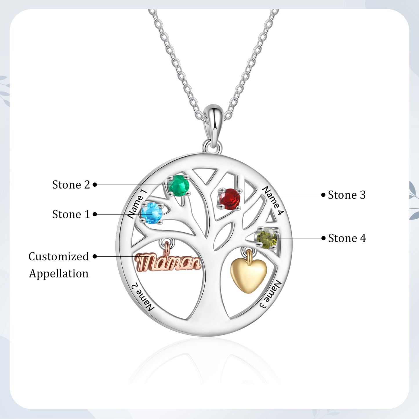 Collier Cœur Personnalisé avec 4 Prénoms et 4 Pierres de Naissance – Cadeau pour dire merci à Maman ou Amie | Jessemade